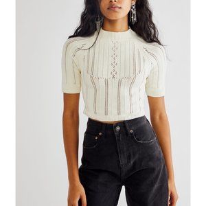 Free People Cream Knit Crop Top